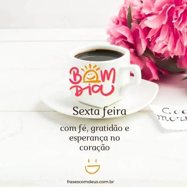 Flor delicada com mensagem Bom dia sexta, desejando que Deus renove as forças e traga paz